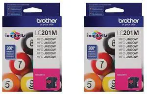 Brother 2x LC201 Innobella Standard-Yield Ink Cartridge, 260 Pages , Magenta