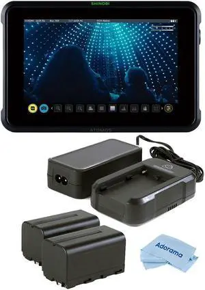 Atomos Shinobi 7" Full HD IPS Touchscreen HDR Photo and Video Monitor, Supports 4K HDMI Input with Atomos Power Kit 2x 5200mAh Battery, Cloth