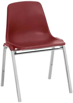 National Public Seating 8100 Series Poly Shell Stacking Chair, Burgundy Surface, Chrome Frame
