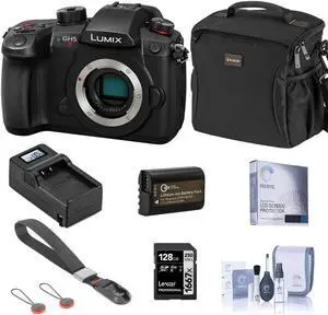 Panasonic LUMIX GH5II Mirrorless Camera Bundle with 128GB SD Card, Bag, Extra Battery, Charger, Wrist Strap, Screen Protector, Cleaning Kit