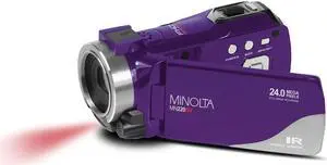 Minolta MN220NV Full HD 24MP 3" Touchscreen Night Vision Wi-Fi Camcorder, Purple