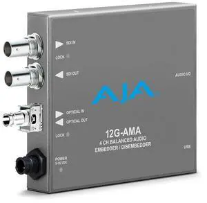 AJA 12G-AMA 12G-SDI 4-Channel Analog Balanced Audio Embedder/Disembedder Mini-Converter with Fiber Options