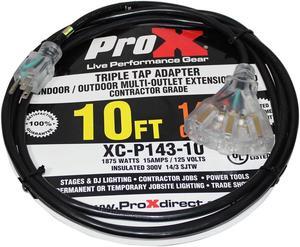 ProX XC-P143-10 10' 14AWG 110V to 110V F Triple Tap Adapter Power Extension Cord