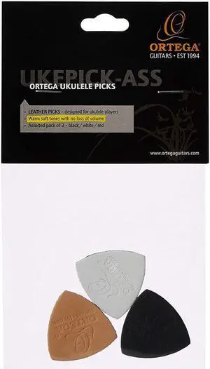 Ortega Guitars Leather Picks for Ukuleles & Guitars, 3-Pack #UKEPICK-ASS