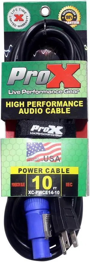 ProX XC-PWCE14-10 10' 14 AWG NEMA 5-15 Edison to PowerCon Blue Male High Performance Power Cord