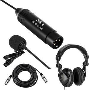 H&A Omni-Directional Lavalier XLR Microphone with XLR Cable, Headphones