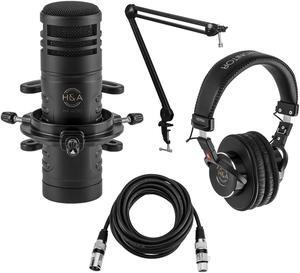 H&A AC60 Hypercardioid Dynamic Studio Broadcast Mic w/Broadcast Arm & Acc Kit