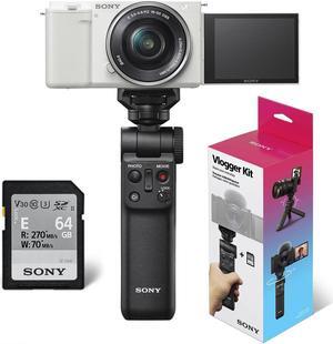 Sony ZV-E10 Mirrorless Camera with 16-50mm Lens (White) with ACCVC1 Vlogger Kit