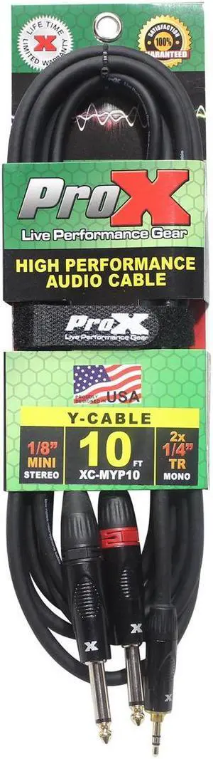 ProX XC-MYP10 10' 1/8" (3.5mm) Mini-TRS to Dual TS-M Unbalanced Audio Y Cable