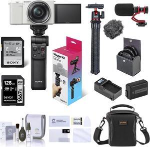 Sony ZV-E10 Mirrorless Camera w/16-50mm Lens, White w/Vlogger Kit, Essential Acc
