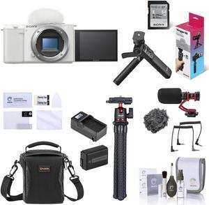 Sony ZV-E10 Mirrorless Camera, White with Vlogger Kit, Bundle w/Essentials Kit