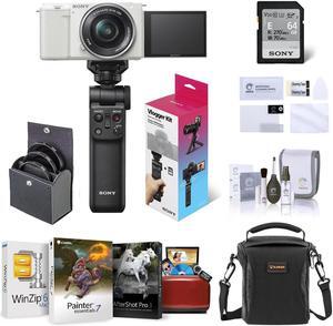 Sony ZV-E10 Mirrorless Camera w/16-50mm Lens, White w/Vlogger Kit, Mac Software