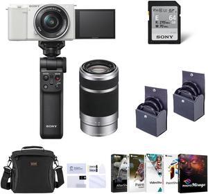 Sony ZV-E10 Camera w/16-50 & 55-210mm Lens, White w/Vlogger Kit, PC Software