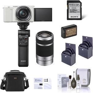 Sony ZV-E10 Camera w/16-50 & 55-210mm Lens, White w/Vlogger Kit, Accessories