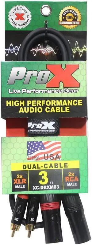 ProX XC-DRXM03 3' Dual RCA-M to Dual XLR3-M Unbalanced Audio Cable