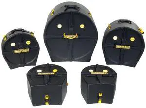Hardcase Standard Pre-Packed Drum Case Set, Includes 14" Snare Drum Case, 12" Toms Drum Case, 13" Toms Drum Case, 16" Floor Toms Drum Case, 22" Bass Drum Case, Black
