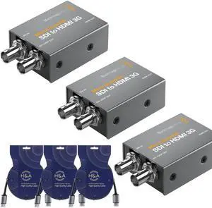 Blackmagic Design SDI to HDMI 3G Micro Converter with Power Supply With 3' HDMI Cables, 3-Pack