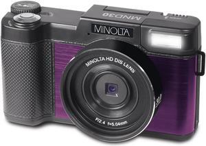 Minolta MND30-P MND30 4x Digital Zoom 30 MP/2.7K Quad HD Digital Camera (Purple)