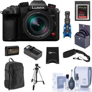 Panasonic LUMIX GH7 Camera with LUMIX G Leica DG Vario-Elmarit 12-60mm f/2.8-4 Lens, Bundle with 128GB Memory Card, Al 3-Section Tripod, Shotgun Microphone and 62mm Filter Kit