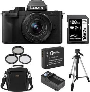 Panasonic LUMIX DC-G100D Mirrorless Camera with G Vario 12-32mm f/3.5-5.6 ASPH OIS Lens, Bundle with 128GB Memory Card, Al Tripod and Filter Kit