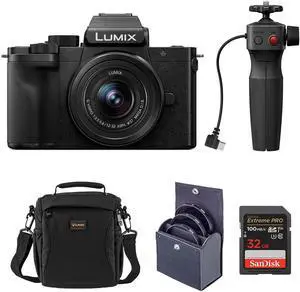 Panasonic LUMIX DC-G100D Mirrorless Camera with G Vario 12-32mm f/3.5-5.6 ASPH OIS Lens and Tripod Grip, Bundle with 32GB SDHC Memory Card, 37mm Filter Kit and Shoulder Bag