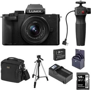 Panasonic LUMIX DC-G100D Mirrorless Camera with G Vario 12-32mm f/3.5-5.6 ASPH OIS Lens and Tripod Grip, Bundle with Tripod, Battery, 128GB Memory Card, Charger
