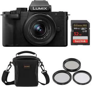 Panasonic LUMIX DC-G100D Mirrorless Camera with G Vario 12-32mm f/3.5-5.6 OIS Lens, Bundle with 32GB Memory Card, 37mm Filter Kit and Shoulder Bag