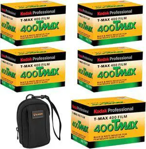 Kodak T-Max 400 TMY 35mm B&W Negative Film, 24 Exposure, 5-Pack with Camera Bag