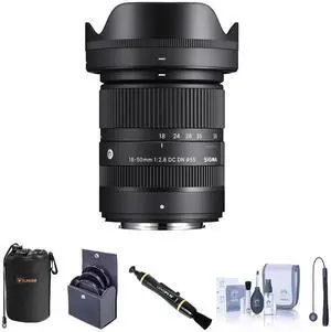 Sigma 18-50mm f/2.8 DC DN Contemporary Lens for Fujifilm X, Bundle with 55mm Filter Kit, Lens Pouch, Lens Cleaner, Cleaning Kit, Lens Cap Tether