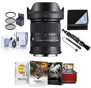 Sigma 18-50mm f/2.8 DC DN Contemporary Lens for Sony E, Bundle with 55mm Filter Kit, Lens Cleaner, Lens Wrap, Lens Cap Tether, Cleaning Kit, Mac Software Kit