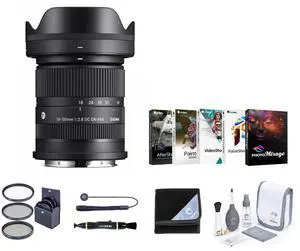 Sigma 18-50mm f/2.8 DC DN Contemporary Lens for Sony E, Bundle with 55mm Filter Kit, Lens Cleaner, Lens Wrap, Lens Cap Tether, Cleaning Kit, PC Software Kit