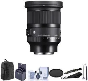Sigma 20mm f/1.4 DG DN Art Lens for Sony E Bundle with Backpack, Camera Strap, 82mm Filter Kit, 82mm VND Filter, Lens Cleaner, Cleaning Kit, Lens Cap Tether