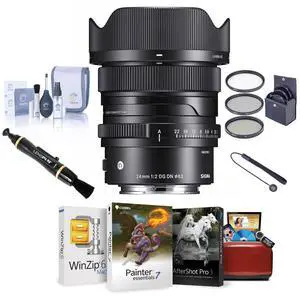 Sigma 24mm f/2 DG DN Contemporary Lens for Sony E, Bundle with ProOptic 62mm Filter Kit, Mac Software Kit, Cleaning Kit, Cap Tether, Lens Cleaner
