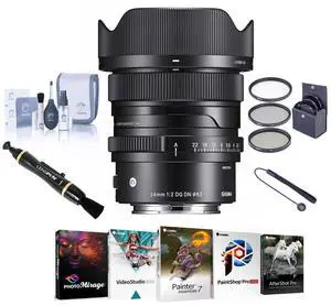 Sigma 24mm f/2 DG DN Contemporary Lens for Sony E, Bundle with ProOptic 62mm Filter Kit, PC Software Kit, Cleaning Kit, Cap Tether, Lens Cleaner