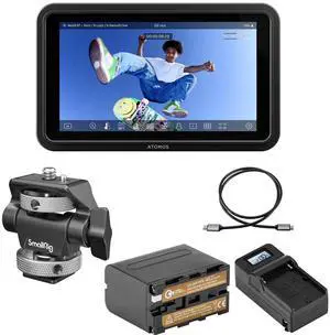 Atomos Shinobi Go 5" Full HD HDR Camera Field Monitor + Monitor Mount + NP-F970 Battery Pack with Charger + HDMI Cable