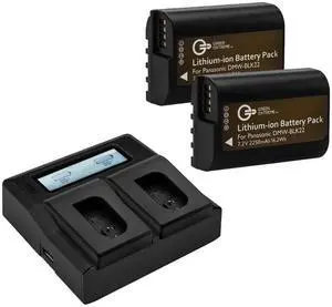Green Extreme 2 Pack DMW-BLK22 Battery and Dual Charger Kit (7.2V, 2250mAh)