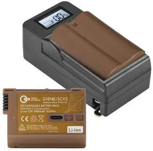 2x Green Extreme EN-EL15c 16.8Wh Li-Ion Battery w/Compact Smart Charger,2x Plate