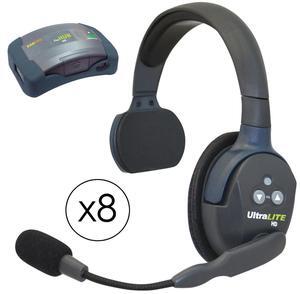 Eartec HUB8S HUB 8 Person System, 8x UltraLITE Single-Ear Remote Headset