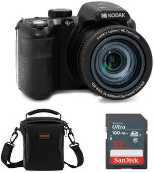 Kodak PIXPRO AZ425 Astro Zoom 20MP FHD Digital Camera, Black, w/32GB Card & Bag