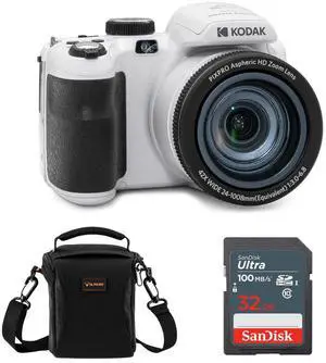 Kodak PIXPRO AZ425 Astro Zoom 20MP Full HD Digital Camera, White, Bundle with 32GB Memory Card and Camera Bag