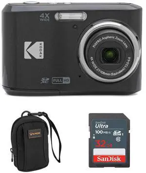 Kodak PIXPRO FZ45 Friendly Zoom 16MP Full HD Digital Camera, Black, Bundle with 32GB Memory Card and Camera Bag