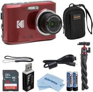 Kodak PIXPRO FZ45 Friendly Zoom 16MP FHD Digital Camera, Red, w/32GB Card & Bag