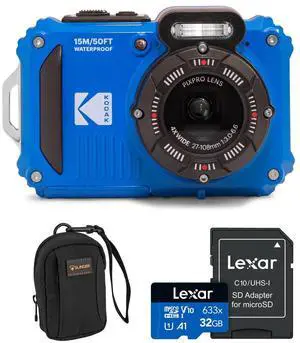 Kodak PIXPRO WPZ2 16MP Full HD Waterproof Rugged Digital Camera, Blue, Bundle with 32GB Memory Card and Camera Bag
