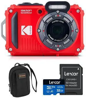 Kodak PIXPRO WPZ2 16MP Full HD Waterproof Rugged Digital Camera, Red, Bundle with 32GB Memory Card and Camera Bag