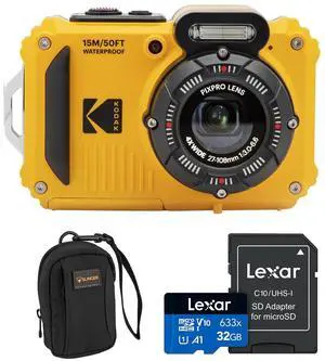 Kodak PIXPRO WPZ2 16MP Full HD Waterproof Rugged Digital Camera, Yellow, Bundle with 32GB Memory Card and Camera Bag