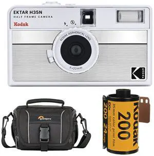 KODAK EKTAR H35N Half Frame Film Camera, Striped Silver with Start Shooting Kit