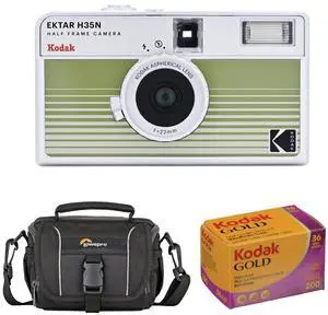 Kodak EKTAR H35N Half Frame Film Camera, Striped Green with Accessory Kit