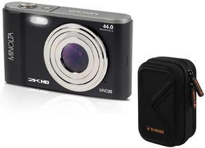 Minolta MND20 44MP 2.7K QHD 2.9" LCD Screen Digital Camera, Black, With Case