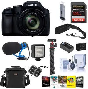 Panasonic LUMIX FZ80D 18.1MP Point & Shoot Digital Camera, Bundle with 128GB Memory Card, Battery, Tripod, Microphone and W49 Light