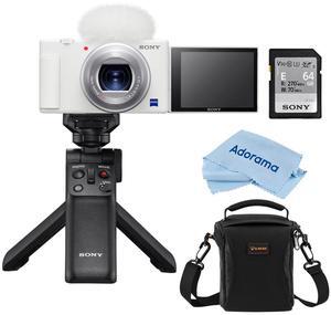 Sony ZV-1 Compact 4K HD Camera, White, with Shooting Grip/Tripod, 64GB Card, Bag